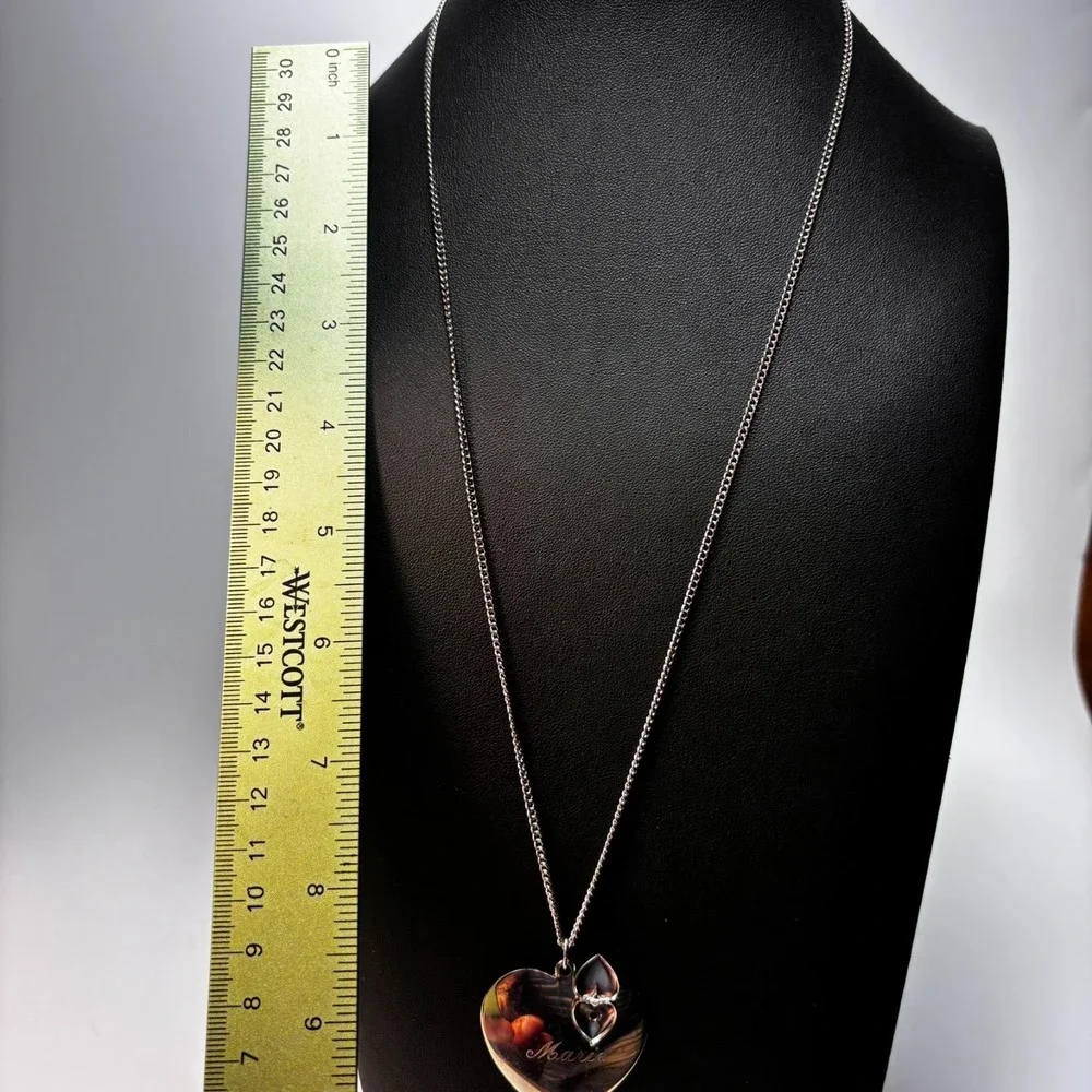 Pendant Necklace Silver Tone‎ Photo Locket on Large Heart Marie